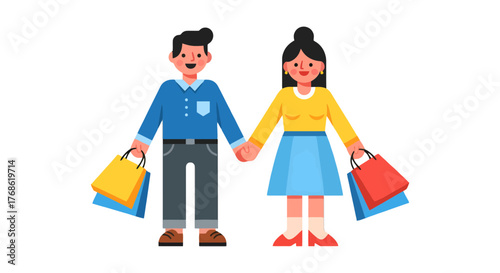 Couple's Shopping: Illustration of Happiness and Togetherness After Buying New Products