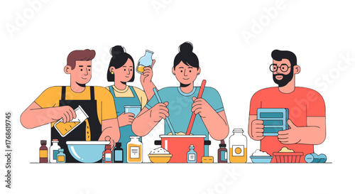 Crafting A Creative Mixture With Friends Illustrating The Magic Process of Culinary Art