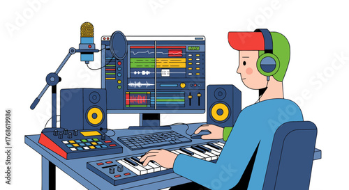 Creative Audio Production: Studio Session Featuring a Modern Music Producer at Work
