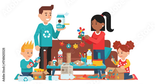 Creative Family Recycling Together Crafting, Building, and Enjoying Time Together