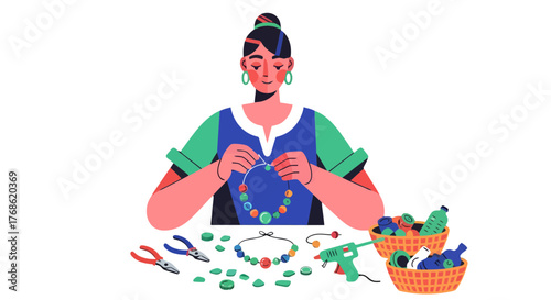 Creative Jewelry Designer Crafting A Unique Necklace with Upcycled Elements