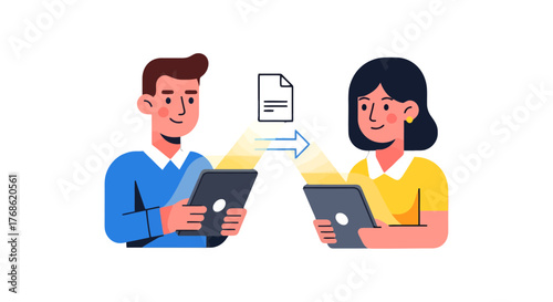 Digital Transfer Between Two People on a Tablet with Data Sharing and Technology