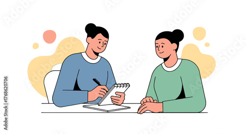 Discussion And Collaboration Between Two Individuals Depicted In A Simple And Focused Illustration
