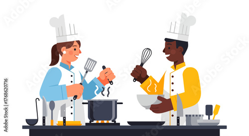 Culinary Team Preparing Delightful Dishes Together In A Professional Kitchen Environment