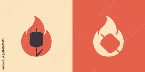 Minimalist Marshmallow Logo Set – Simple Fire and Sweet Vector Icon for Food, Cafe, and Brand Design