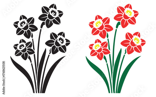 Elegant Daffodil Flowers in Contrasting Black and Red Color Schemes