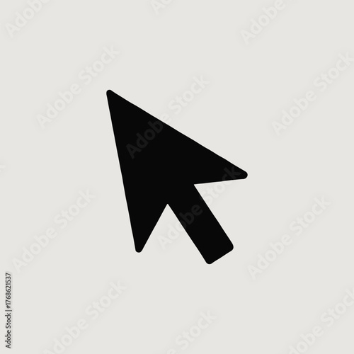 A simple close up shot of a black computer mouse cursor pointing upwards on a white background plain scene