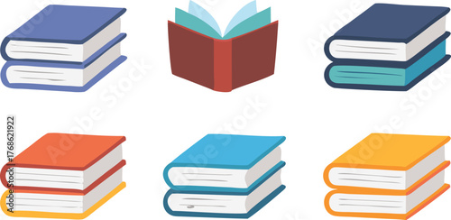 Collection of Colorful Stacked and Open Books Icons
