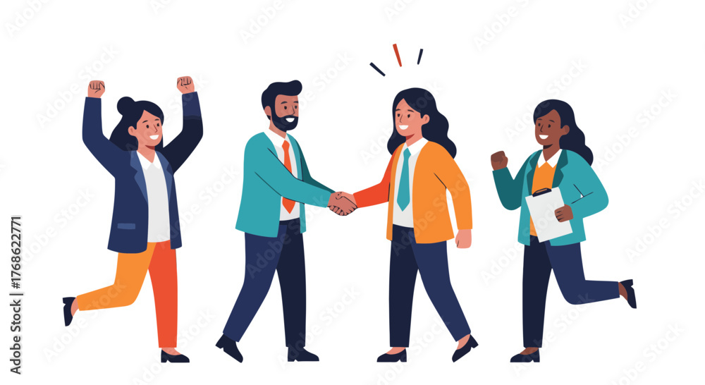Obraz premium Diverse Business Professionals Celebrate Success with Teamwork and Collaboration Achievements