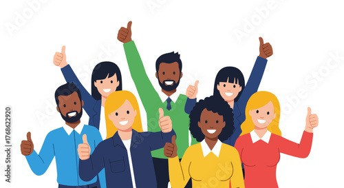 Diverse Group Celebrating Success: Cheerful People Displaying Thumbs Up Gestures and Achieving Goals