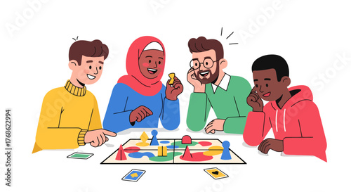 Diverse Group Enjoying Game Night Together With Laughter, Friendship, And Entertainment