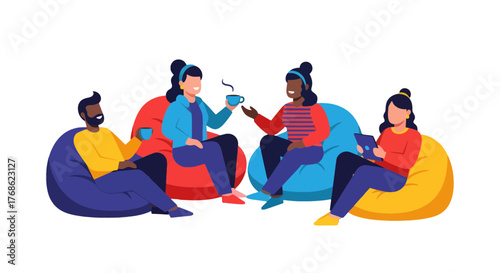 Diverse Group Relaxation, Coffee Break, and Digital Comfort in a Shared Social Space