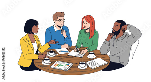 Diverse Professionals Meeting Collaboratively Around Table Sharing Ideas and Strategies on Project