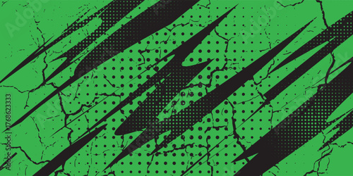 Halftone dot gradient grunge texture background with green and black color pattern. Pop art comic sports style dots vector illustration. eps 10.