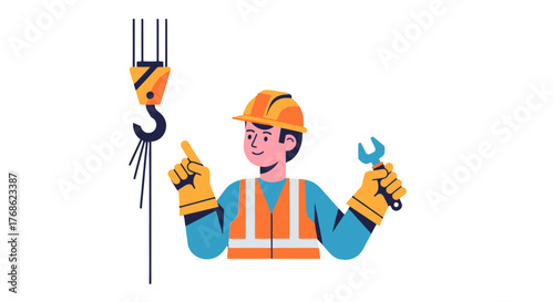 Engineer Posing Beside Crane Ready To Work In Construction With Black Background