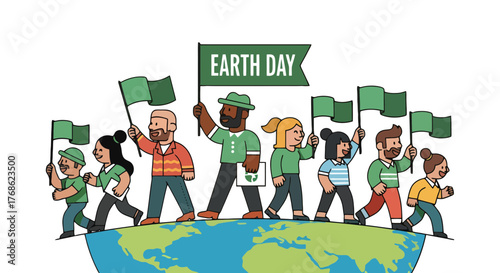Earth Day Celebration: A Diverse Group Marching for Environmental Preservation Worldwide