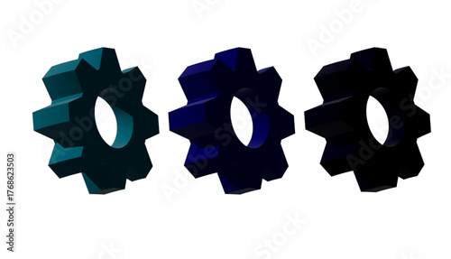 Digital engineering concept with 3D rendering of intricate metal gears and a central cogwheel symbolizing teamwork in modern industry and technology