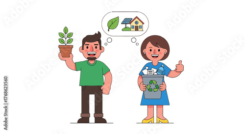 Eco-Conscious Individuals Illustrate Sustainable Living, Championing Green Practices And Recycling