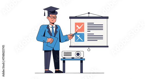 Educated Instructor Giving Explanation on Detailed Presentation During Lesson