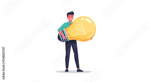 Enthusiastic Person Holding a Gigantic Lightbulb Representing a Brilliant Innovation