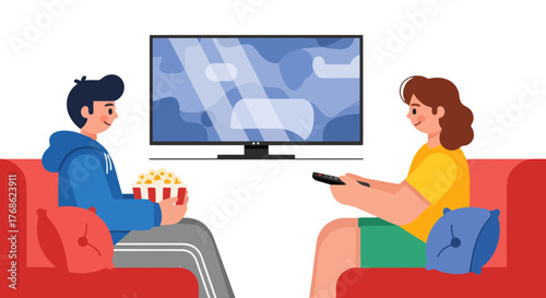 Evening Entertainment: Relaxing And Enjoying Movie Night At Home Together With Snacks and Fun