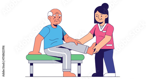 Elderly Patient Receives Healthcare Assistance and Leg Treatment from a Medical Personnel