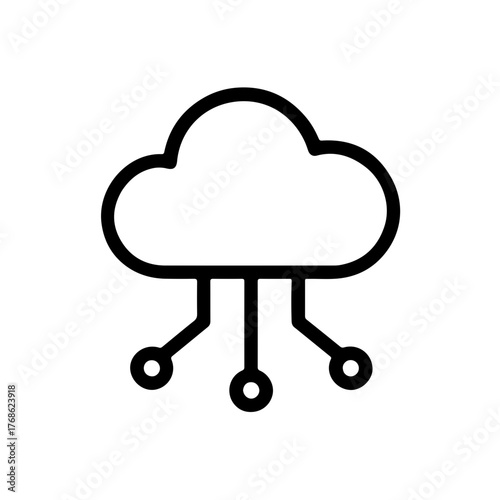Cloud Network Line Icon: Minimal cloud with connected nodes symbolizing cloud computing, data networking, and connectivity for apps, dashboards, and infographics.