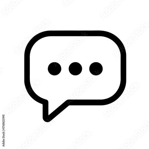 Chat Bubble Line Icon: Simple speech bubble with ellipsis, clean line icon for chat apps, messaging UI, support, and communication designs.