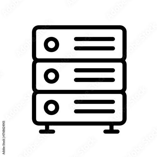 Server Rack Icon – Data Center Outline: Modern line icon depicting a server rack, symbolizing data management, cloud computing, and IT infrastructure for digital and business applications
