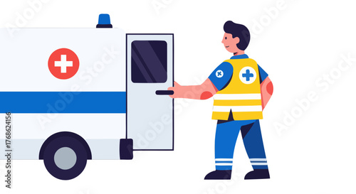 Emergency Medical Services Ambulance And Paramedic Illustration For Medical Assistance