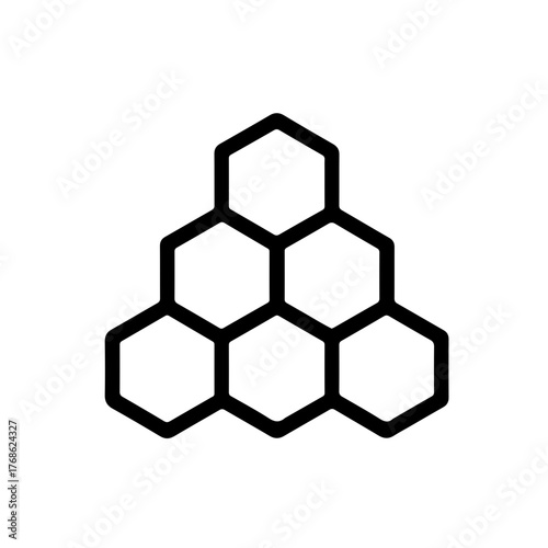 Honeycomb Structure Line Icon: Simple black line honeycomb symbol. Perfect for ecology, bee-related concepts, science visuals, or pattern design projects.