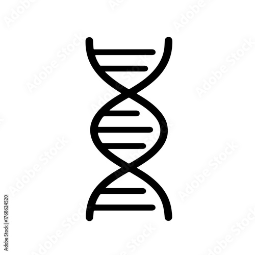 DNA Helix Line Icon: Simple linear illustration of a DNA strand symbolizing genetics, biology, and molecular science concepts.