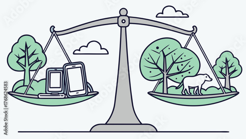 Balance of Nature and Technology — Harmony in Chaos Motivational Vector 