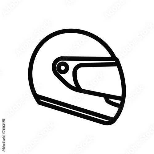 Motorcycle helmet line icon, clean outline illustration representing safety gear, motorbike protection, or racing equipment