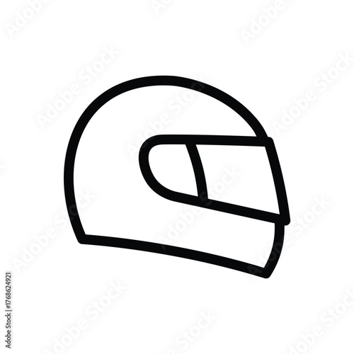 Motorcycle helmet line icon, clean outline illustration representing safety gear, motorbike protection, or racing equipment