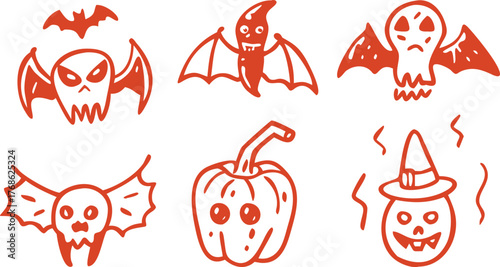 Spooky Halloween Icons: Bats, Ghosts, Pumpkins, and a Witchy Pumpkin