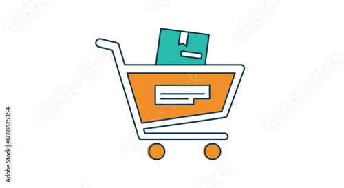 Shopping cart with a box inside for online purchases.