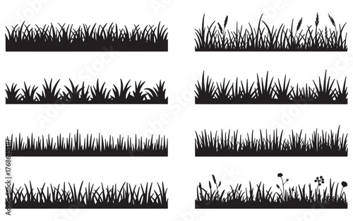 Silhouette grass borders illustration collection for graphic design resource usage
