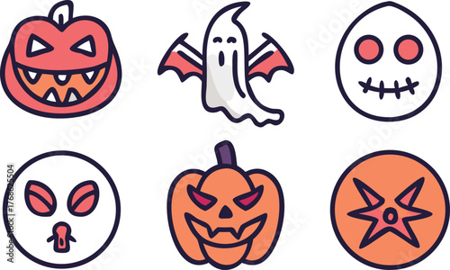 Spooky Halloween Icons: Pumpkins, Ghost, and Skull Designs