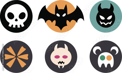 Spooky Halloween Icons: Skull, Bat, Devil, and More