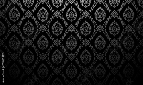 Luxury Thai pattern on black background vector illustration. Lai Thai blaze pattern. Memorial service events