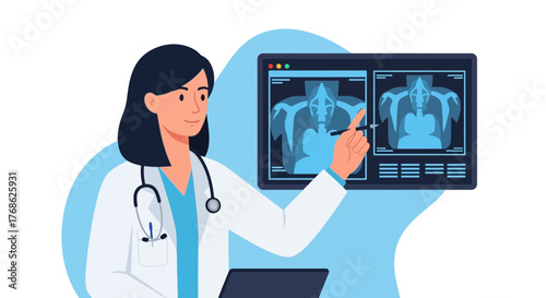 Dedicated doctor analyzing X-ray results with modern technology, providing expert medical advice and care for patient health and well-being with professionalism
