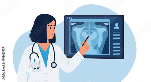Dedicated doctor reviewing X-ray results, providing expert medical advice, and ensuring patient well-being with modern diagnostic technology, healthcare professional