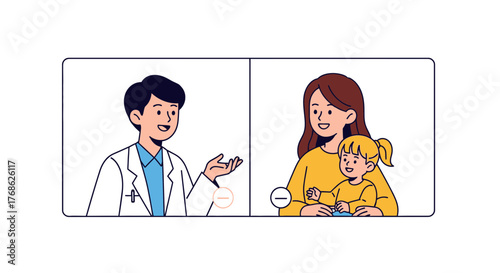 Engaging telehealth appointment with friendly doctor and mother holding child, offering convenient, modern healthcare solutions for busy families and their kids