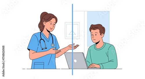 Caring doctor consults with a patient via telehealth technology, offering medical advice and support during a virtual appointment for healthcare access