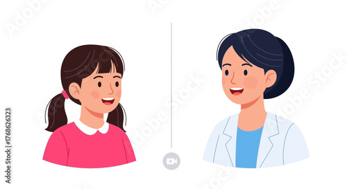 Joyful child and caring doctor connect during a friendly online medical consultation, fostering comfort and trust through virtual care.