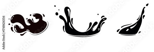 A versatile vector set of stylized coffee splashes and stains, cleanly isolated on a white background. This dynamic collection is perfect for cafe menus, packaging, or coffee-themed digital designs