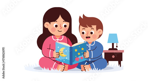 Evening Storytime: A Boy and Mother Share Magical Tales Before Bedtime