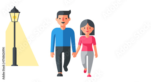 Evening Stroll Depicting a Couple Walking Together Enjoying Their Romantic Time Outdoors