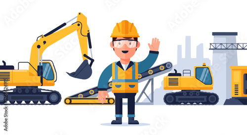 Excavation Worker Greetings: A Mining Site with Heavy Machinery and Industrial Operations